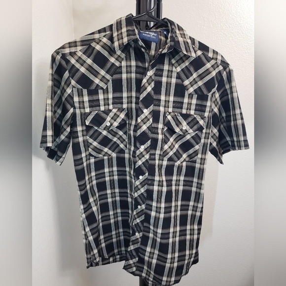 Mens S Wrangler Short sleeve Plaid Button-Up Pearl Snap Shirt - Picture 3 of 6